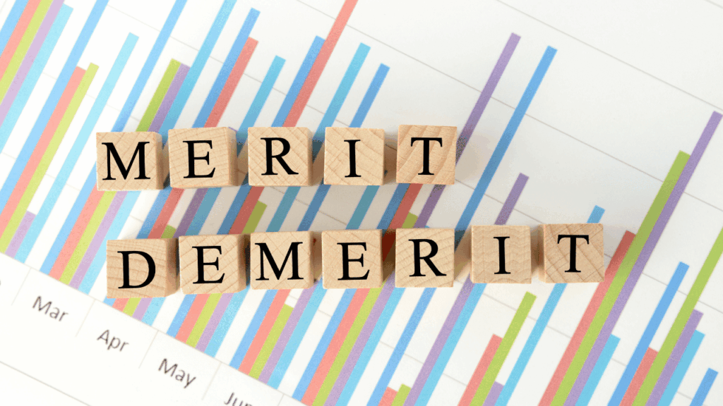 meritとdemeritの文字と棒グラフ
